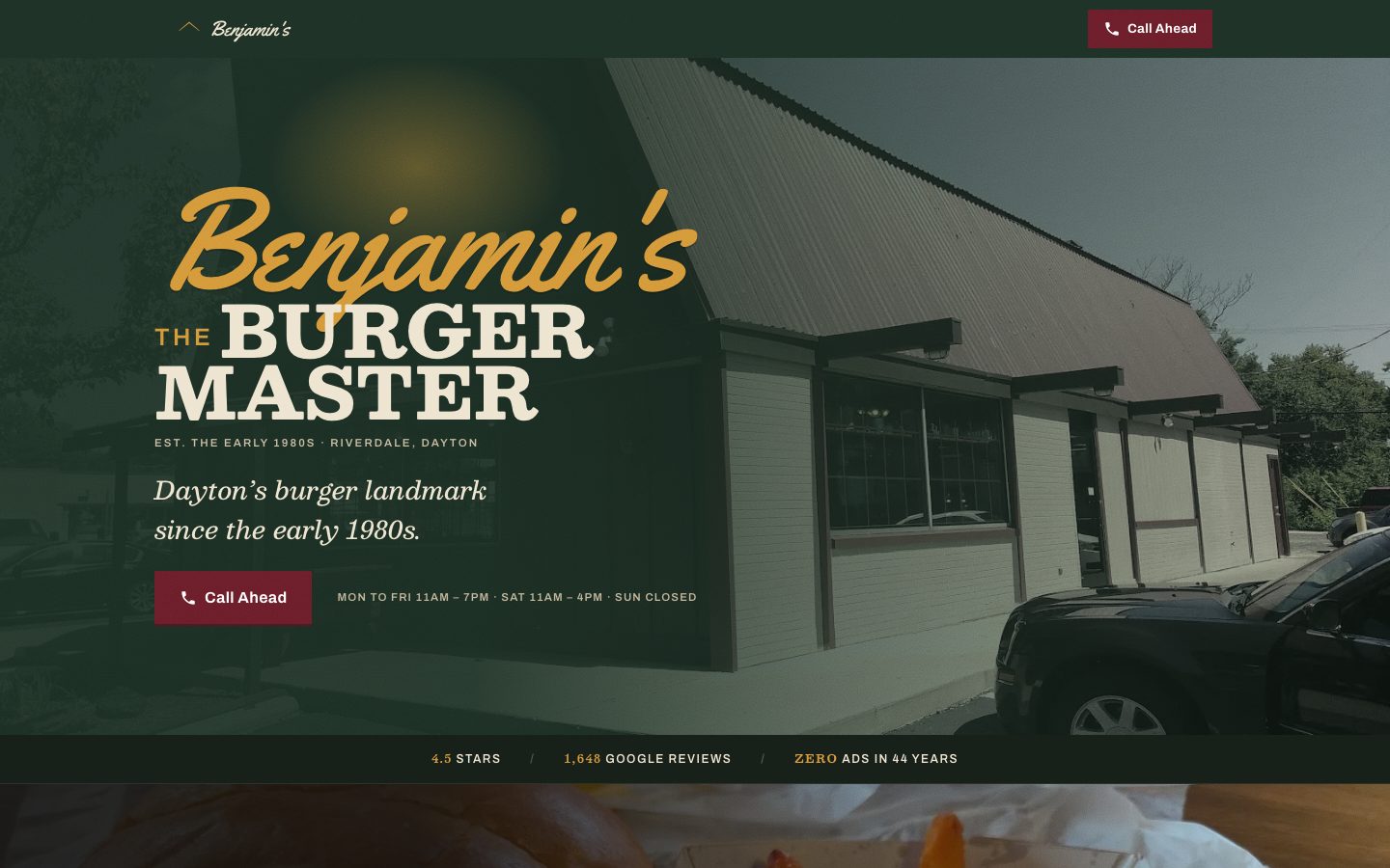 The website we built for Benjamin's the Burger Master